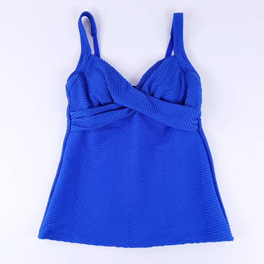 New Lands' End Textured Underwire Wrap Tankini Galaxy Blue 509601 Size 2